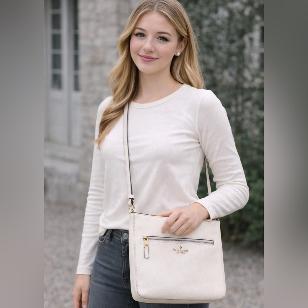 Kate Spade Jackson Top Zip Crossbody Leather Bag with Gold Accents